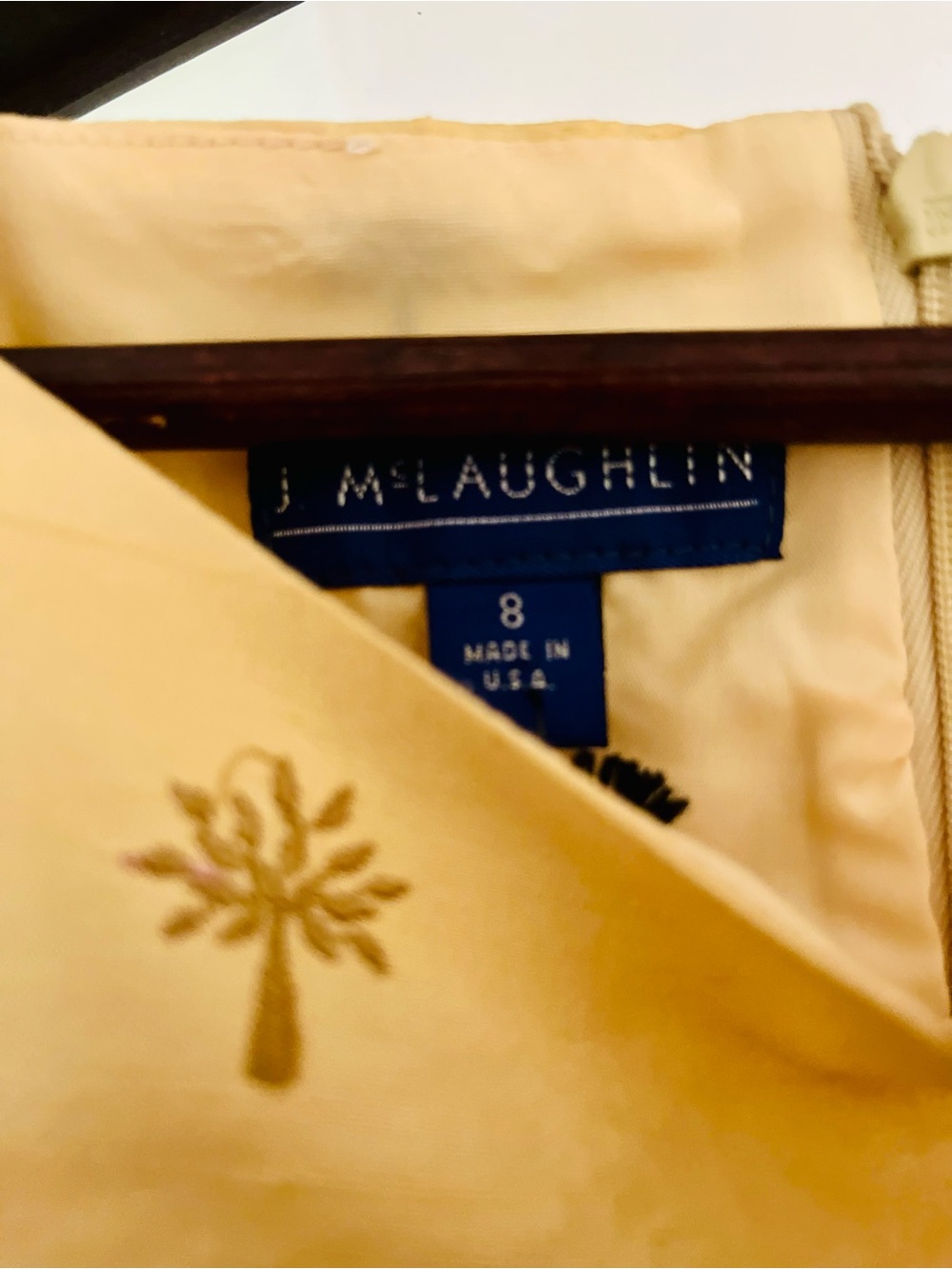 1990s Vintage early J. McLaughlin Yellow Embroidered Shift Dress - Picture 3 of 3